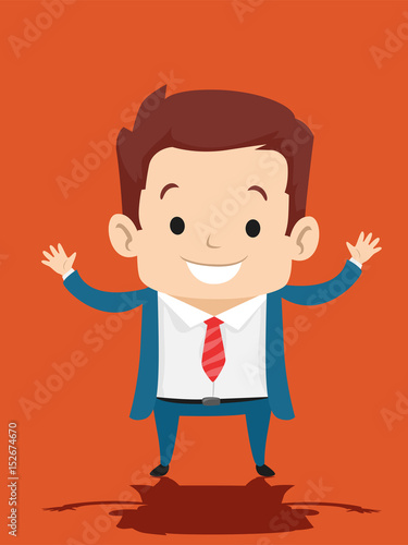 Vector Illustration of Kid in Business Suit Both Hands Up