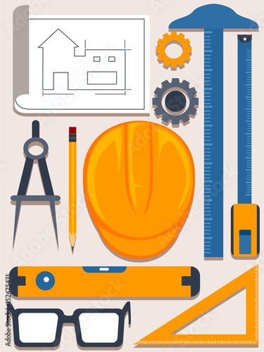 Vector Illustration of Engineering and architecture Tools Elements