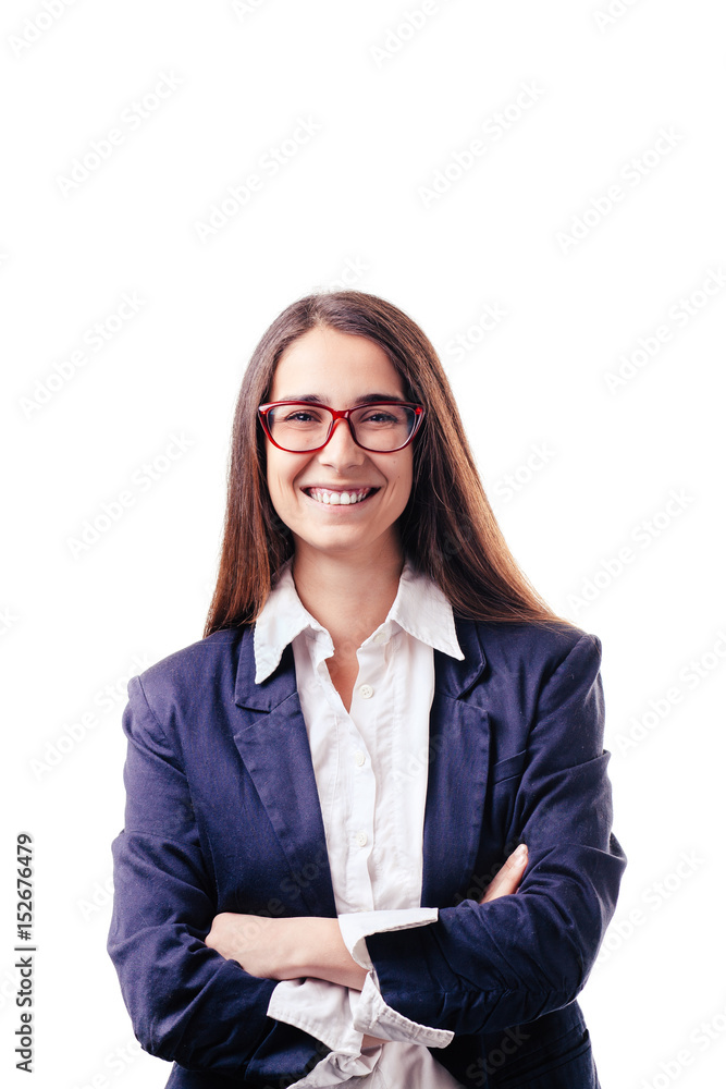 Beautiful business girl on white background