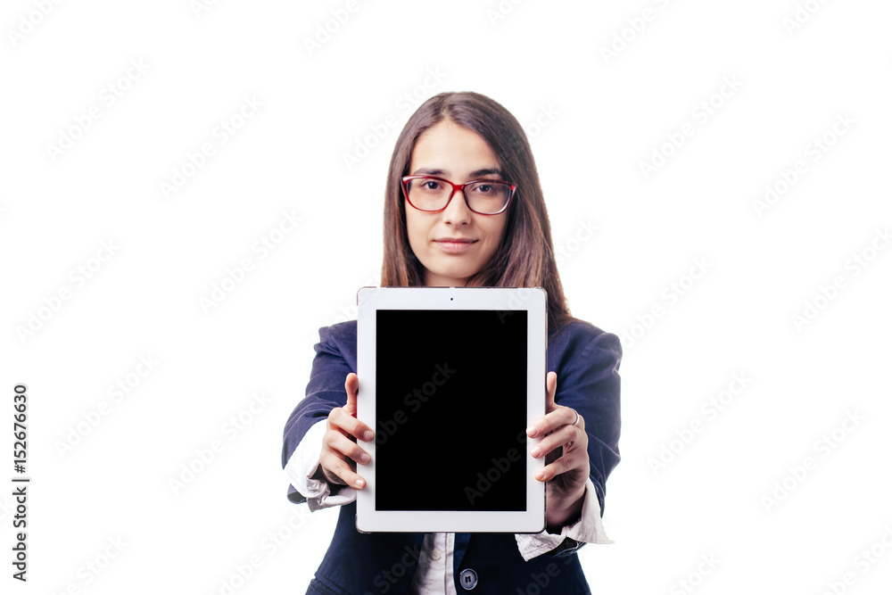 Beautiful girl with notepad on white background Beautiful girl with notepad on white background