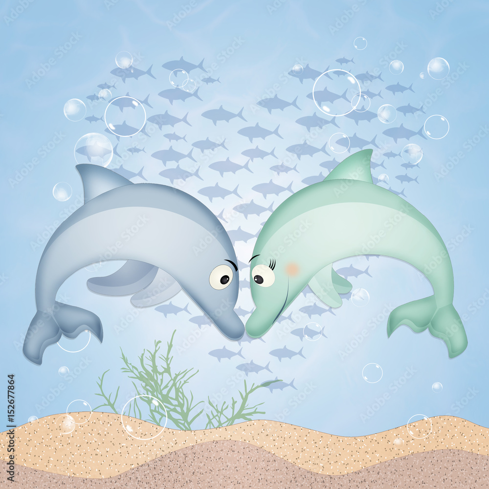 Naklejka premium dolphins in love in the ocean