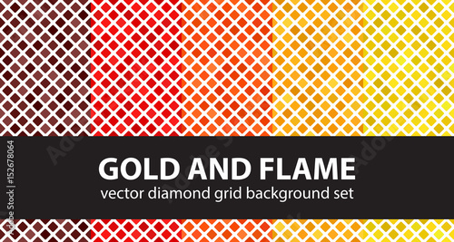 Diamond pattern set "Gold and Flame". Vector seamless backgrounds
