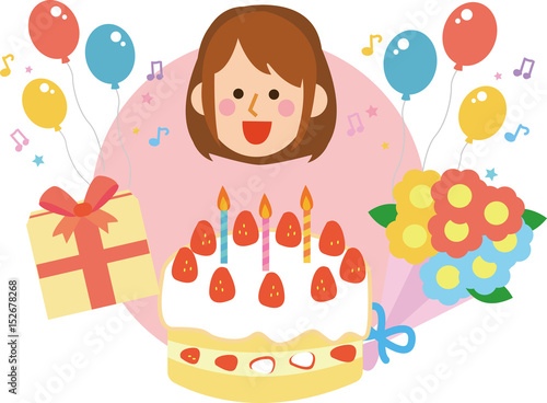 誕生日のイメージイラスト（お祝い女性）