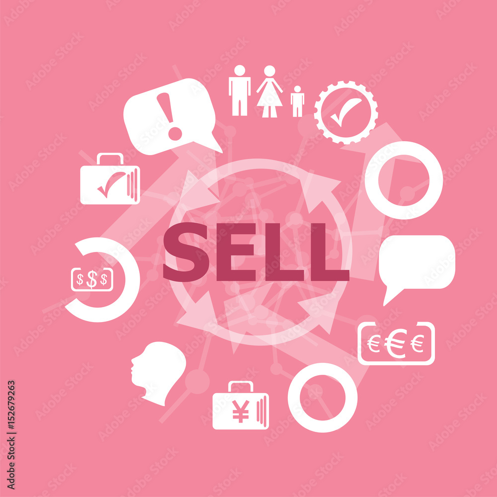 Text Sell. Business concept . Set of flat icons for mobile app and web Text Sell. Business concept . Set of flat icons for mobile app and web