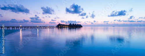 Maldives. Colorful sunset over the Indian Ocean. Long exposure.