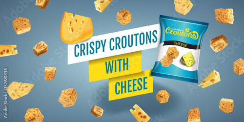 Vector realistic illustration of croutons with cheese.