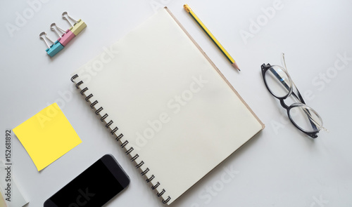 work space desk table with notebook