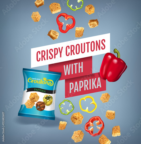 Vector realistic illustration of croutons with paprika.