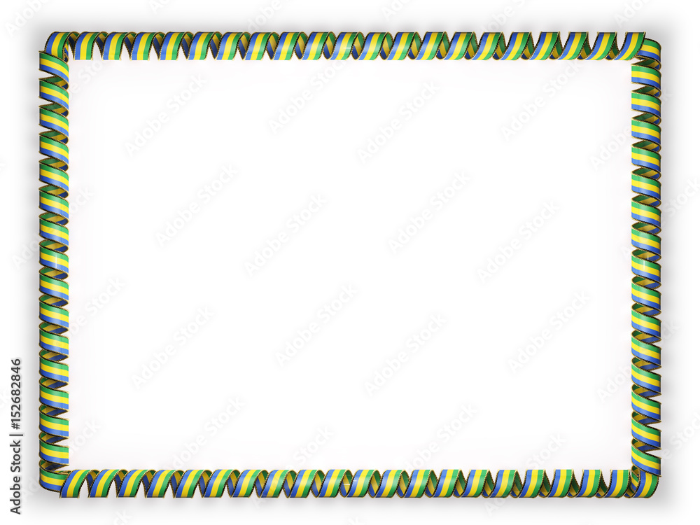 Frame and border of ribbon with the Gabon flag, edging from the golden rope. 3d illustration