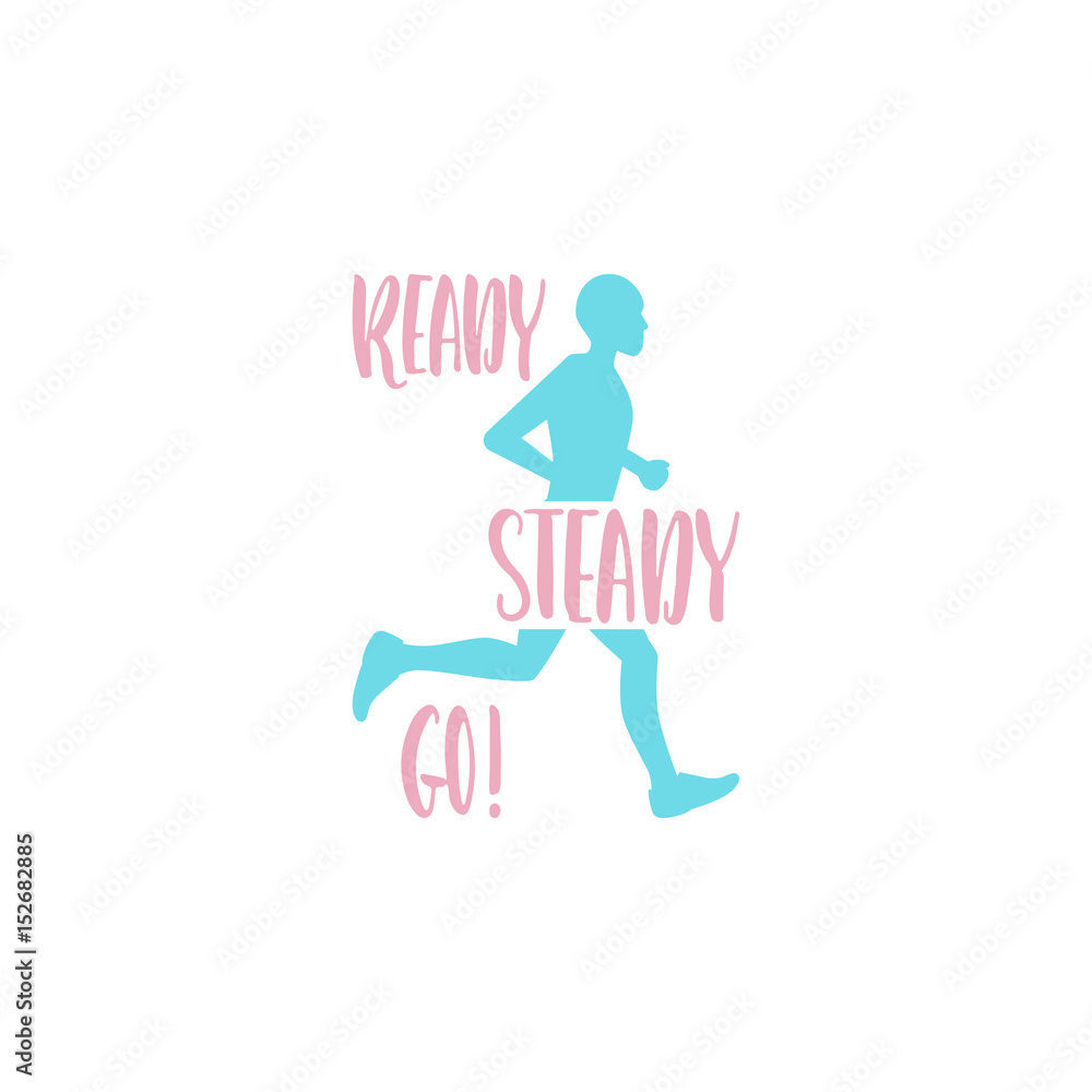 The logo on the theme of running and a healthy lifestyle, with letters written by hand. Flat vector illustration of running man with the words The logo on the theme of running and a healthy lifestyle, with letters written by hand. Flat vector illustration of running man with the words