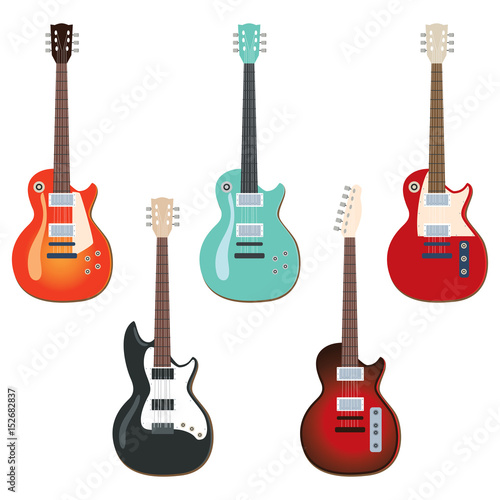 Illustration collection set of different color rock guitar