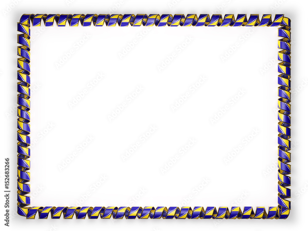 Frame and border of ribbon with the Bosnia and Herzegovina flag, edging from the golden rope. 3d illustration Frame and border of ribbon with the Bosnia and Herzegovina flag, edging from the golden rope. 3d illustration