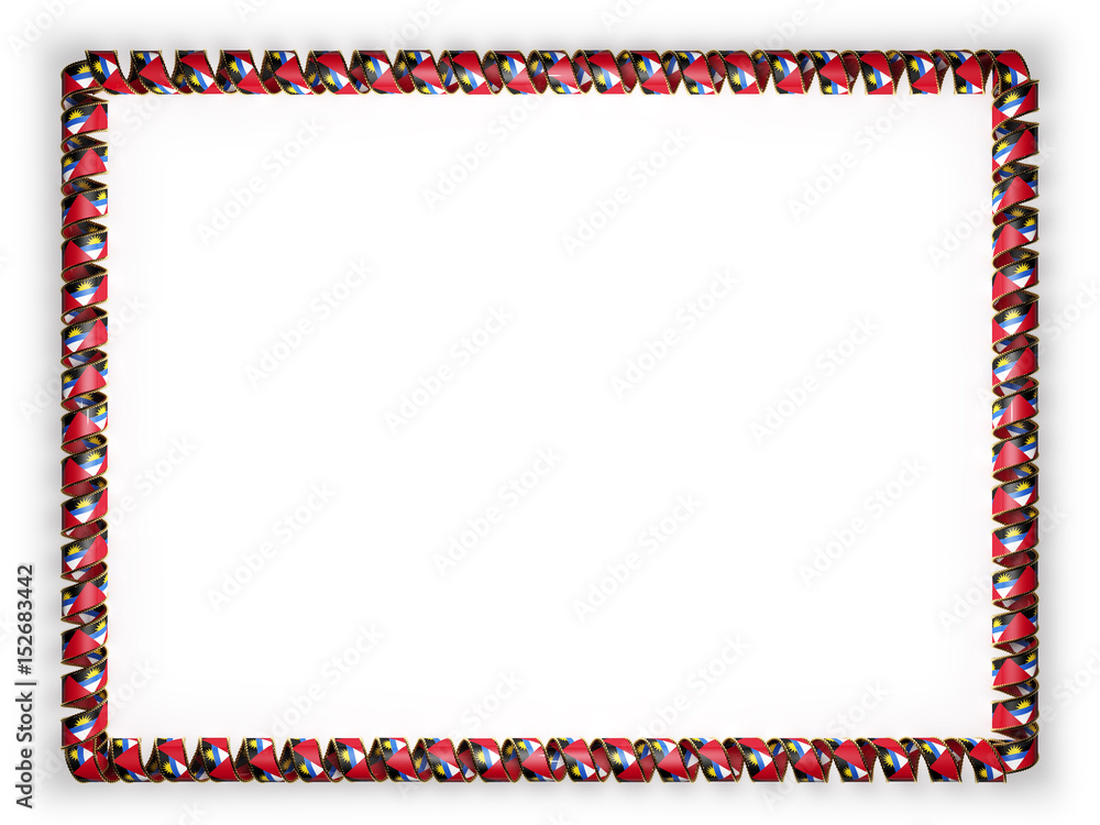 Frame and border of ribbon with the Antigua and Barbuda flag, edging from the golden rope. 3d illustration Frame and border of ribbon with the Antigua and Barbuda flag, edging from the golden rope. 3d illustration