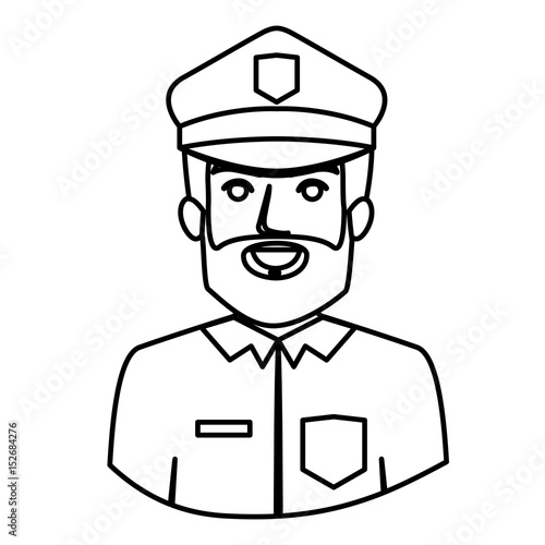 monochrome contour half body of bearded policeman vector illustration