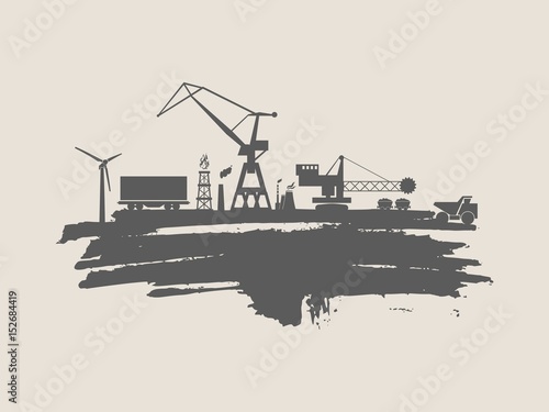 Energy and Power icons set and grunge brush stroke. Energy generation and heavy industry relative image.