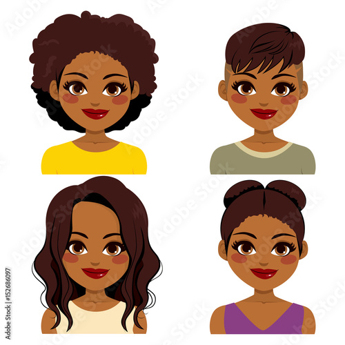 Beautiful African American pretty girl with different hairstyle