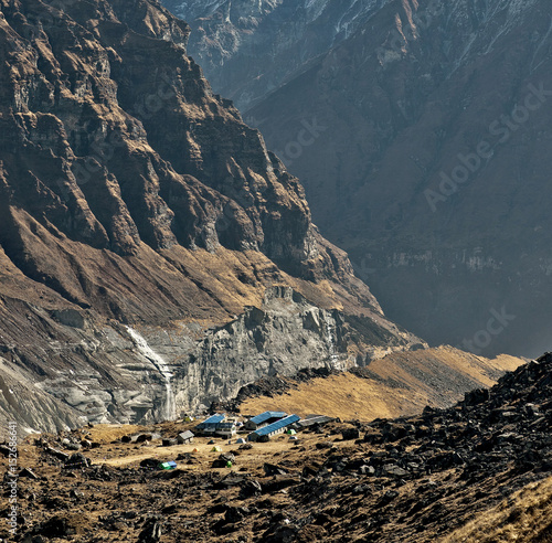 The view on Annapurna Base Camp from Annapurna South peak - Nepal, Himalayas photo