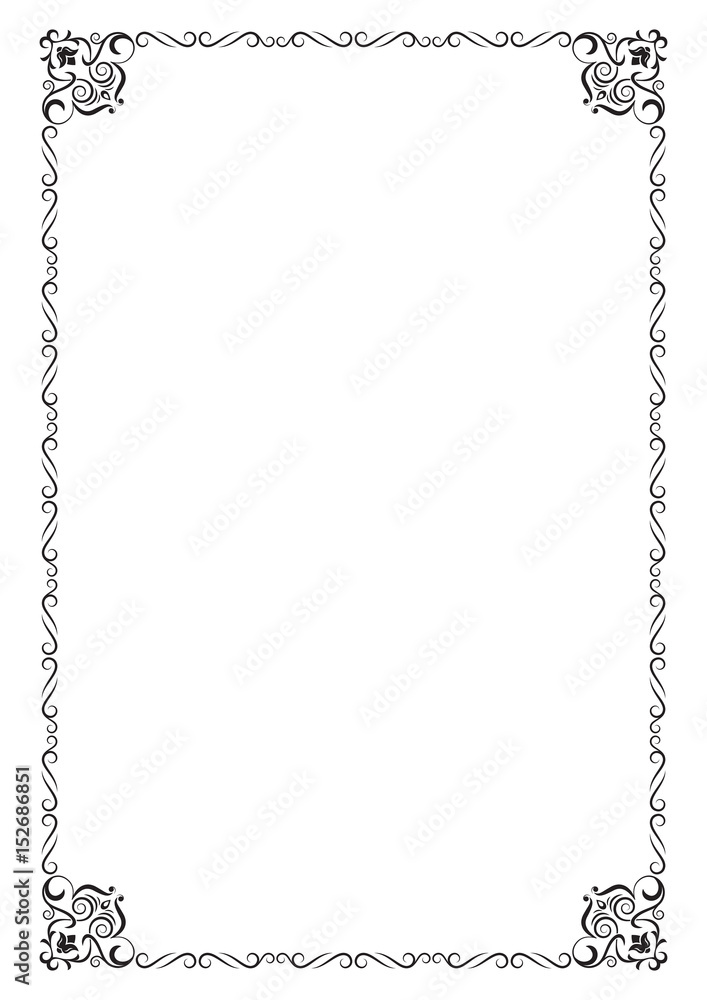Ornate black rectangular frame. A4 page proportions. Ornate black rectangular frame. A4 page proportions.