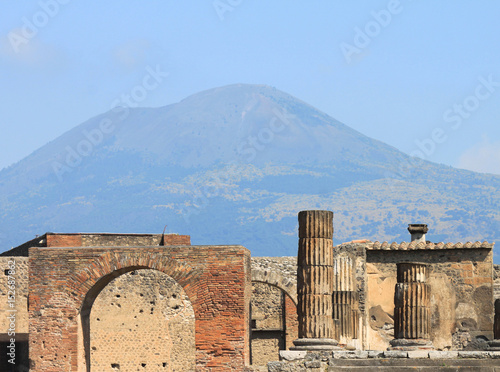 Ruins of Pompeii with Mount Vesuvius near Naples Italy