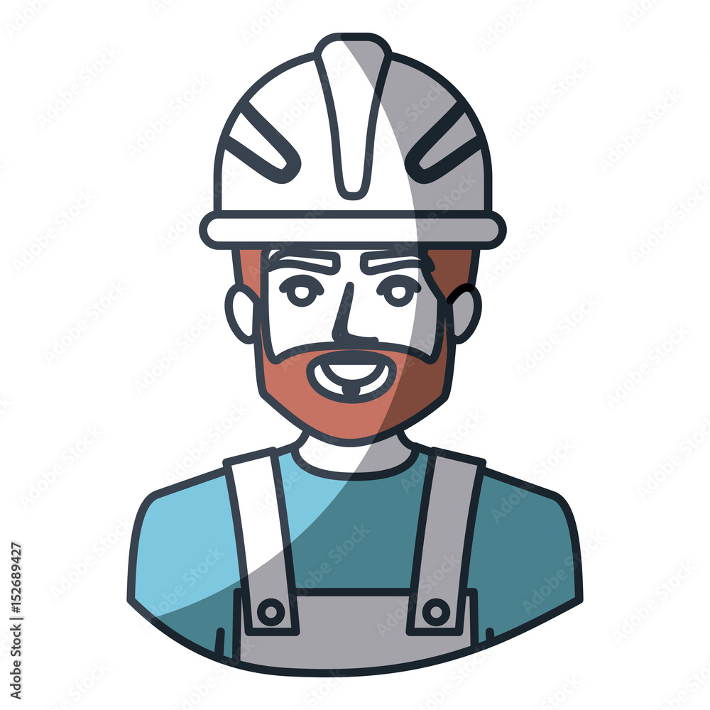 color silhouette and thick contour of half body of bearded male worker with helmet vector illustration color silhouette and thick contour of half body of bearded male worker with helmet vector illustration