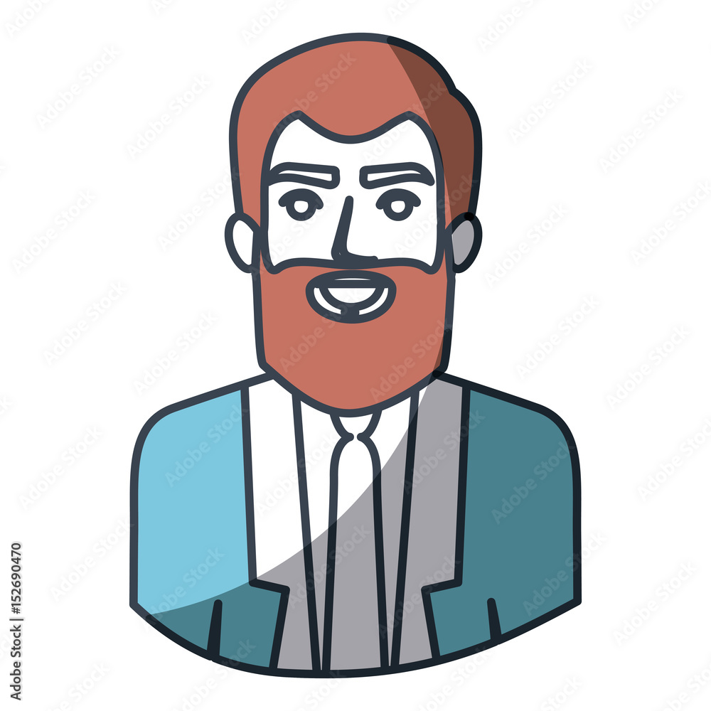 color silhouette and thick contour of half body of man with beard and formal suit vector illustration