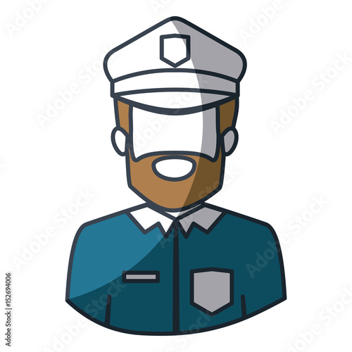 color silhouette and thick contour of half body of faceless bearded policeman vector illustration