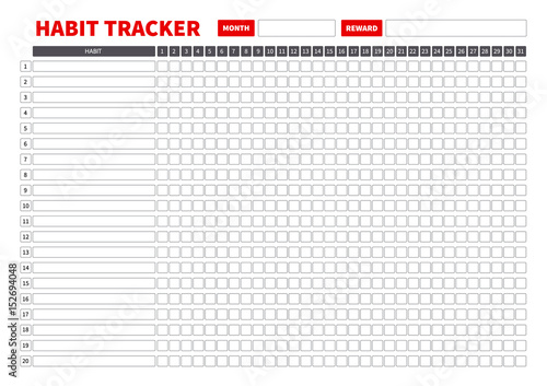 Template habits tracker for a month. Vector Illustration
