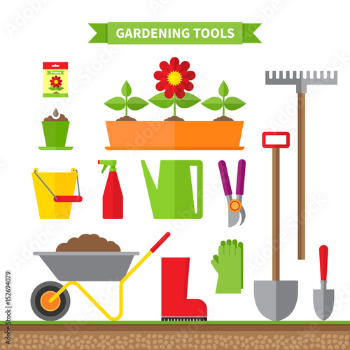 Gardening. Garden tools. Flat style, vector illustration.