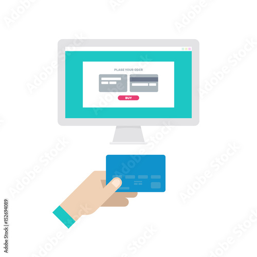 Payment on the on-line purchase card. Vector illustration. © sunolga