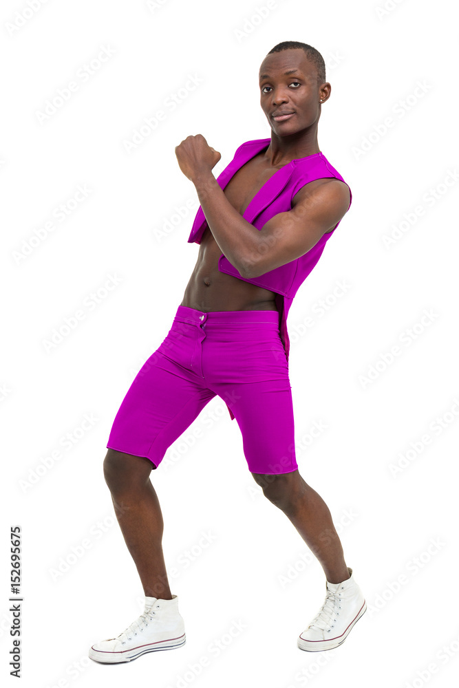 Disco dancer showing some movements against isolated white Disco dancer showing some movements against isolated white