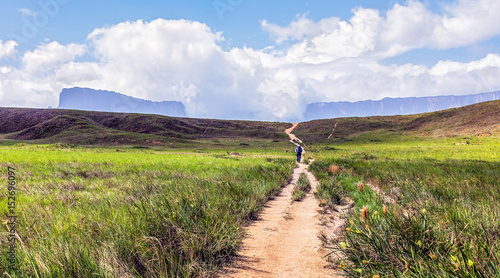 Tourists on the way to Roraima tepui on a sunny day - Venezuela, Latin America