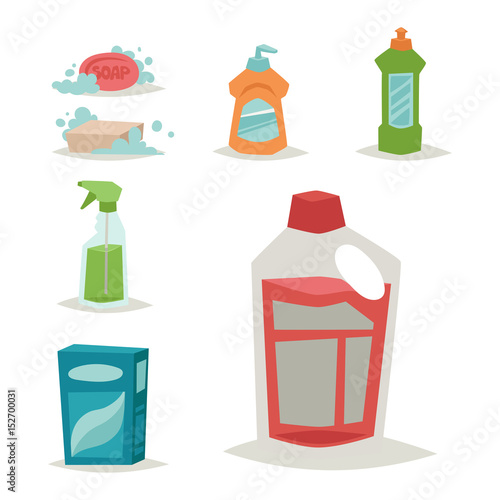 Cleanser bottle chemical housework product care wash equipment cleaning liquid flat vector illustration.