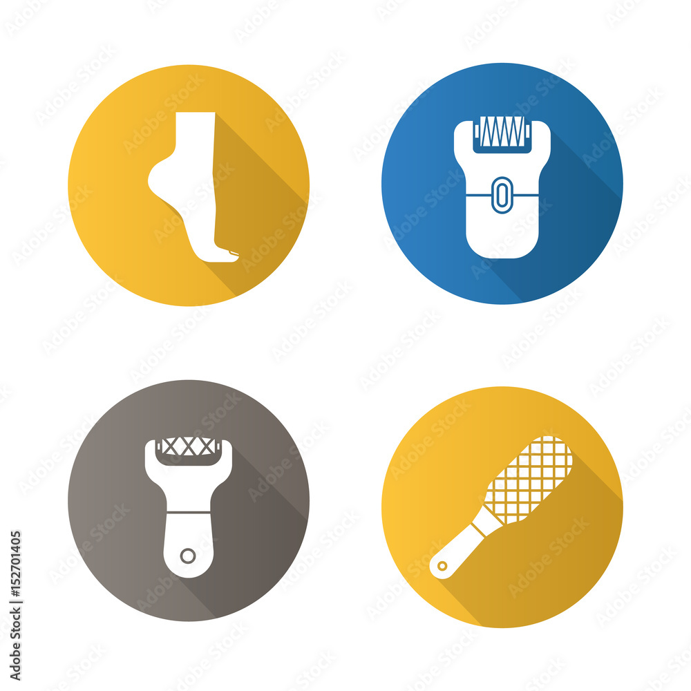 Feet care flat design long shadow icons set Feet care flat design long shadow icons set