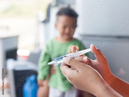 The vaccine in children aged 1-5 years closeup.