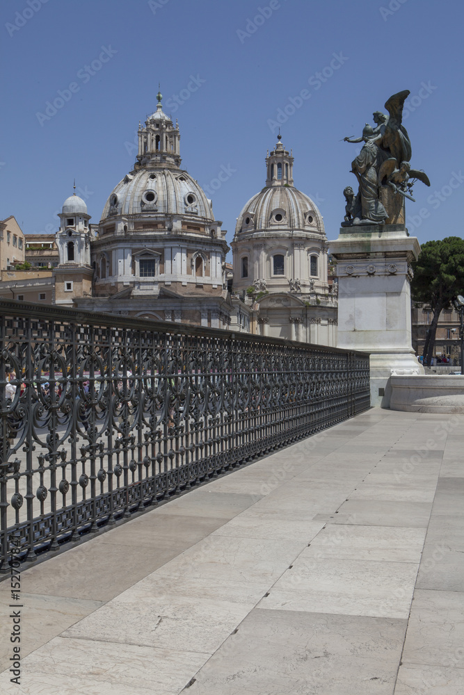 Rome Italy. Mussolini. Plaza Venezia. Statues and stairs. Palazzo