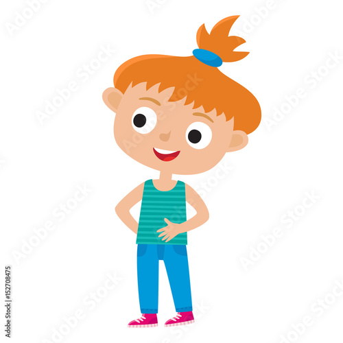 Color vector illustration of standing girl isolated on white background