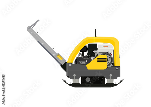 Plate compactor. Side view. Flat vector.