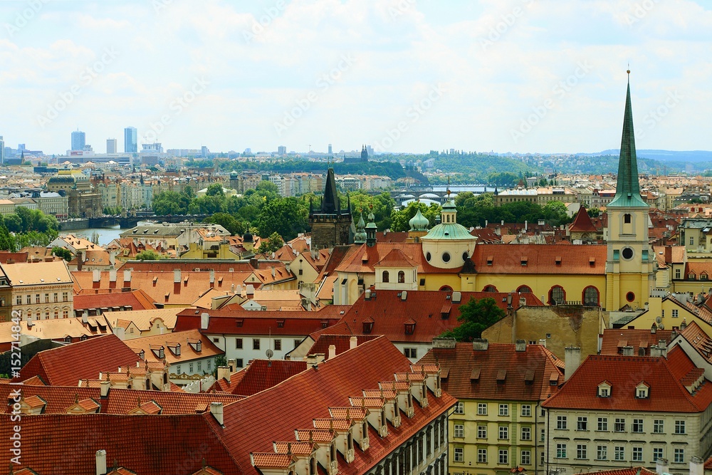 Prague town aerial view from castle side