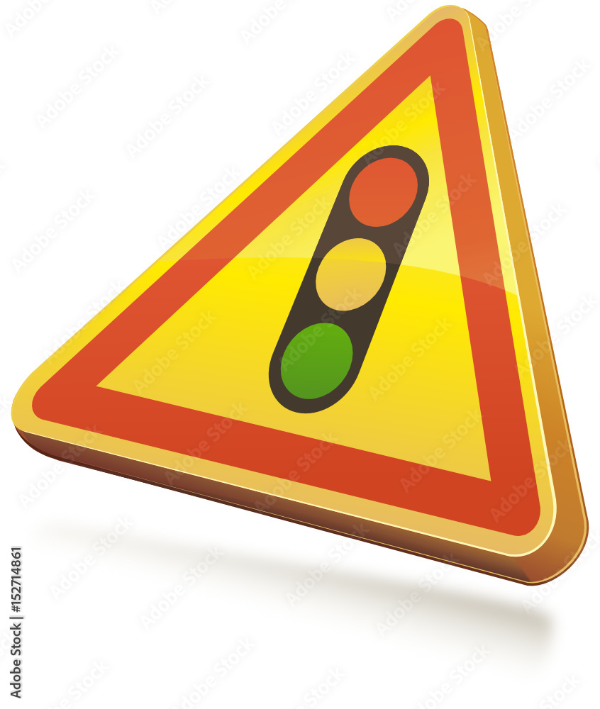 Panneau de danger temporaire feu tricolore 3D Stock Vector | Adobe Stock