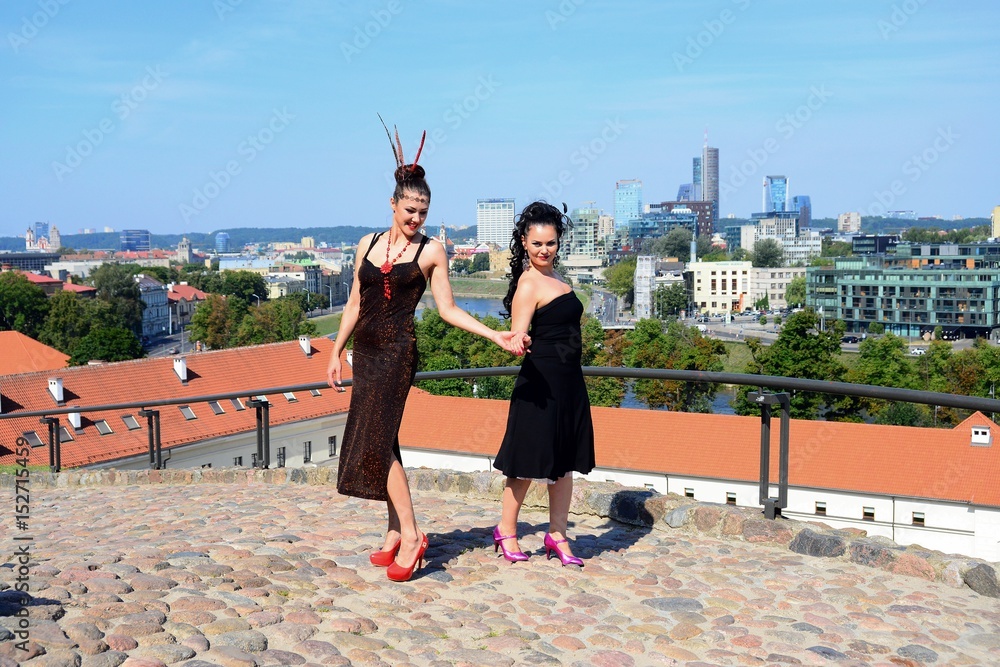 Beautiful girls in Vilnius town Gediminas castle hill
