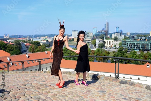 Beautiful girls in Vilnius town Gediminas castle hill