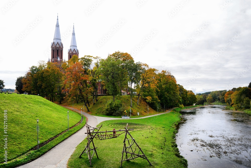 Red bricks church architecture in Anyksciai town.