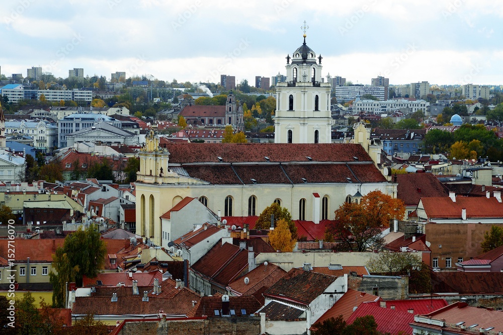 Vilnius town aerial view from Gediminas castle tower