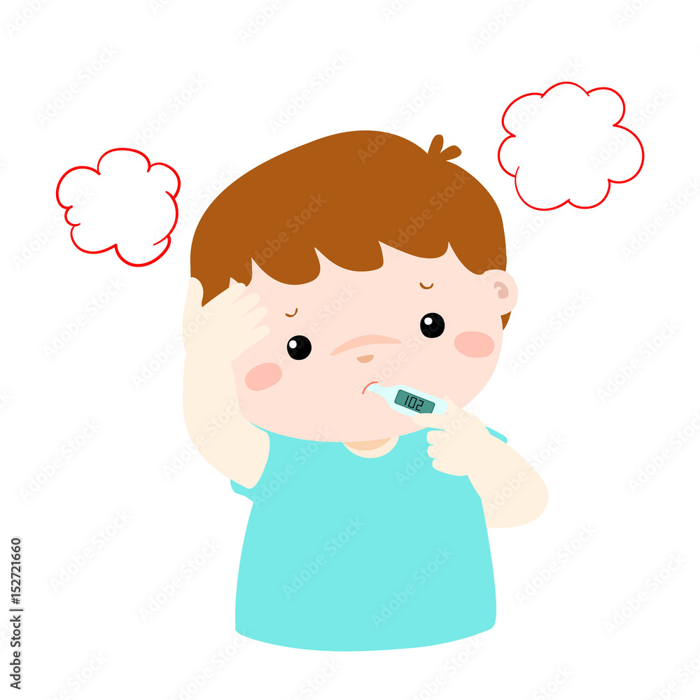 Little boy got high temperature vector cartoon. Little boy got high temperature vector cartoon.