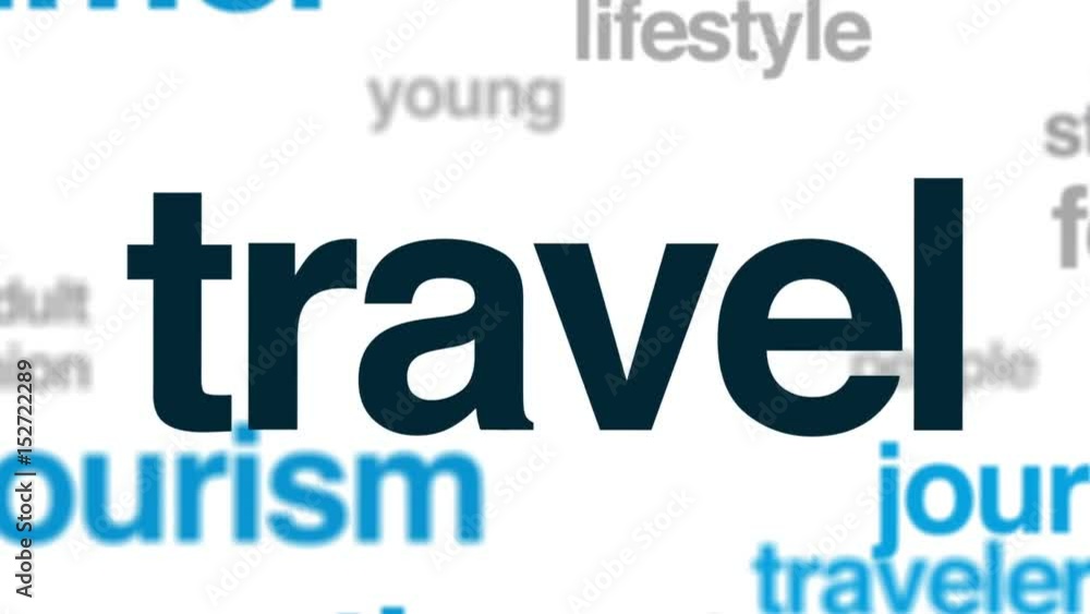 Travel animated word cloud, text design animation.