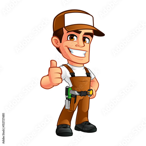 Friendly carpenter, he is dressed in work clothes