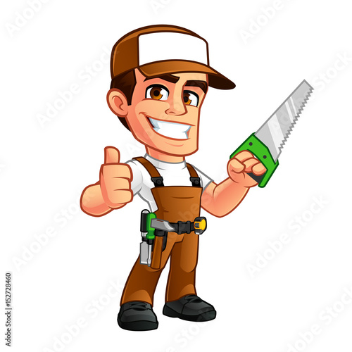 Friendly carpenter, he is dressed in work clothes