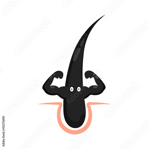 Strong healthy hair character. Vector flat cartoon illustration icon. Isolated on white backgound