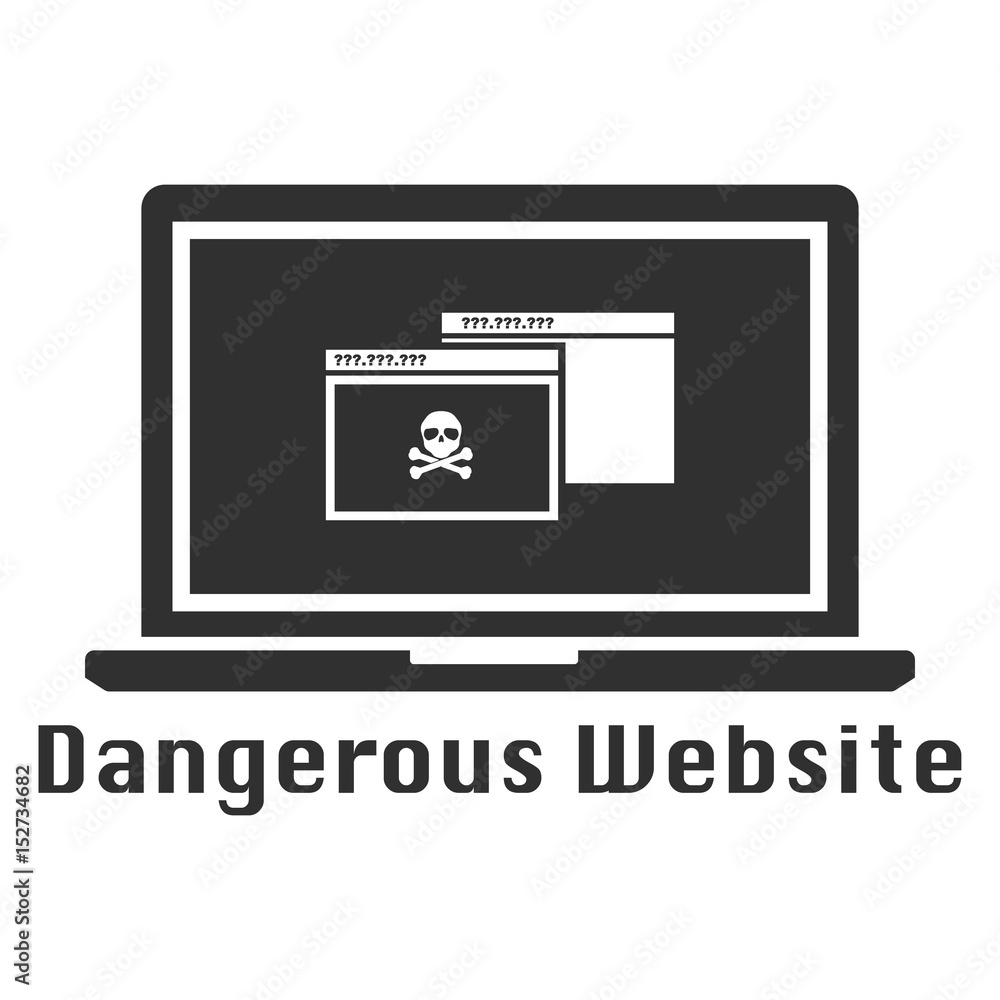 Dangerous website black icon. Vector illustration cyber crime security concept.