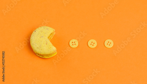 Foto Sweet and colourful french macaroon or macaron like a retro game